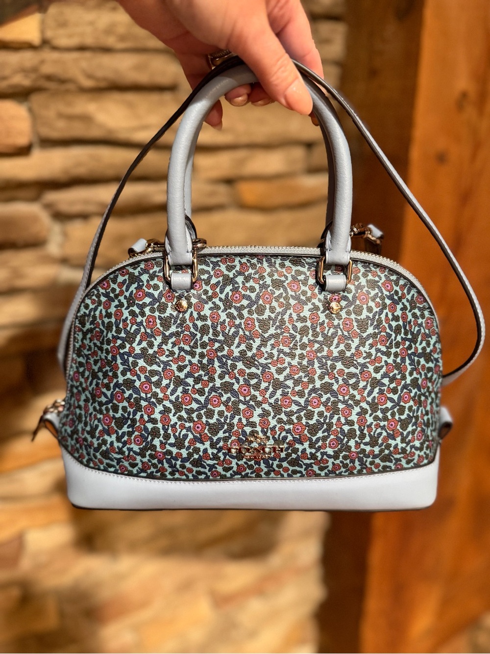 Coach NWOT Sierra Floral Dome Satchel Crossbody Handbag - Light Blue and Pink